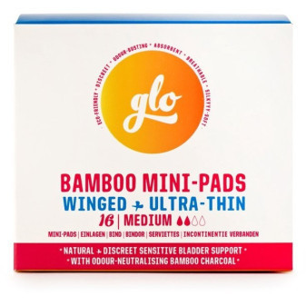 GLO Ultra tenké inkontinenční mini vložky z bio bambusu s křidélky Medium 16 ks