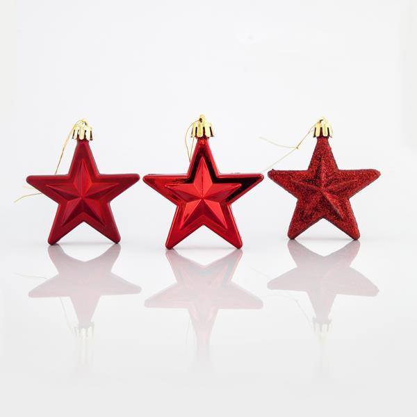Eurolamp Vánoční ozdoby plastové červené hvězdy, 6,5 cm, set 12 ks