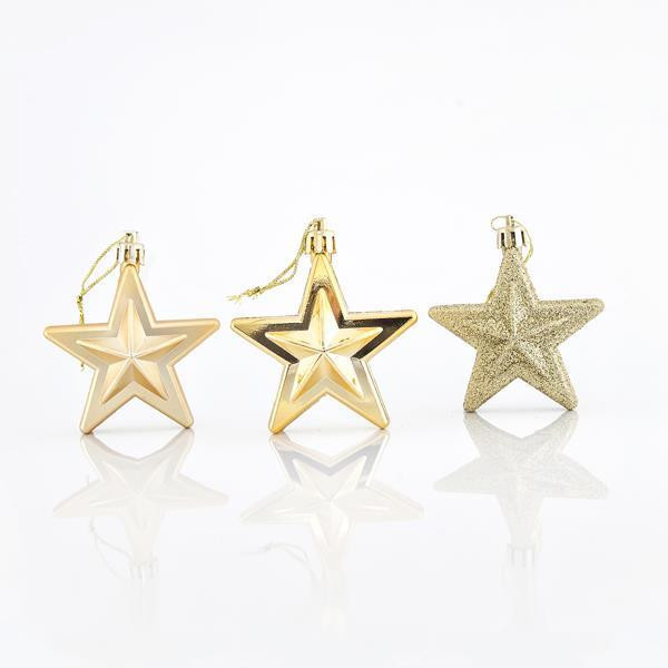 Vánoční ozdoby Plastové zlaté hvězdy, 6,5 cm, SET 12 ks