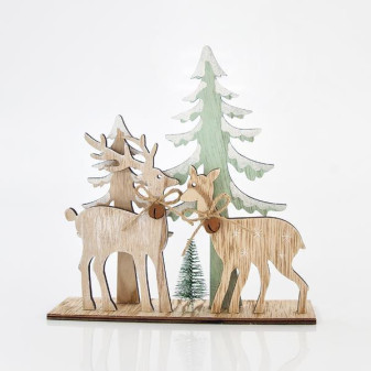Eurolamp Vánoční dekorace dřevěný stůl se soby 20 x 5 x 21 cm, 1 ks