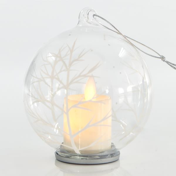 Vánoční ozdoby Skleněný světelný míček, svíčka, 10 cm, SET 2 ks