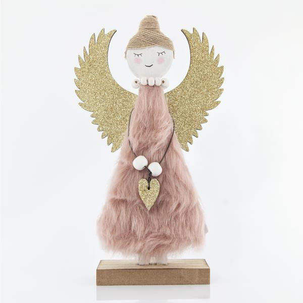 Eurolamp Stojící růžový anděl se zlatými křídly, 12 x 4 x 20,5 cm