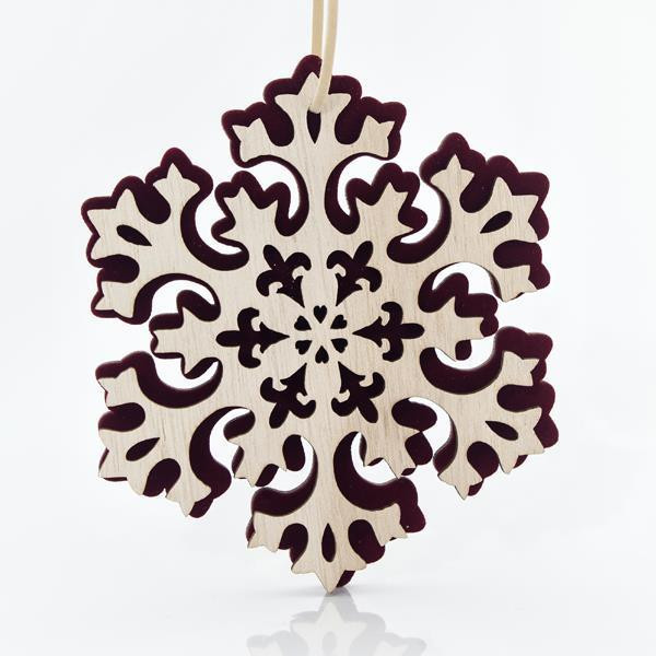 Vánoční dekorace Závěsná sněhová vločka, dřevěná 14 x 0,5 x 15 cm, 1 ks