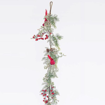 Eurolamp Vánoční dekorace větev s bobulemi a ptáčky, 153 cm, 1 ks