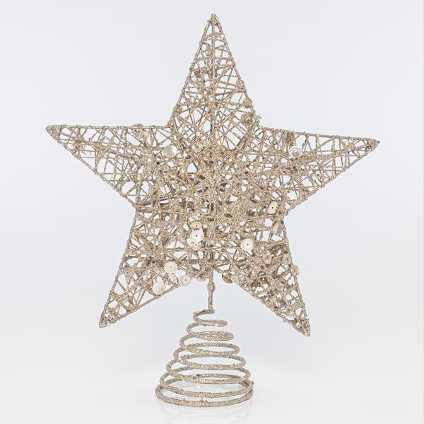 Eurolamp Zlatá vánoční hvězda na strom, 25,4 cm, 1 ks