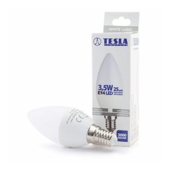 TESLA - LED  CL143530-2, žárovka CANDLE svíčka, E14, 3,5W, 230V, 249lm, 25 000h, 3000K teplá bíl