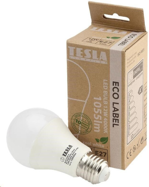 TESLA - LED  BL271240-4, žárovka BULB E27, 12W, 230V, 1055lm, 15 000h, 4000K studená bílá, 220°