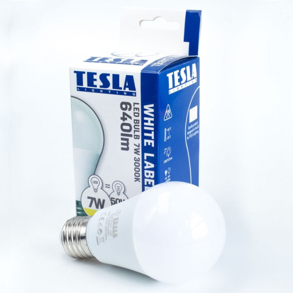 TESLA - LED  BL270927-5D, žárovka BULB E27, 9W, 230V, 806lm, 30 000h, 2700K teplá bílá, 200°, st